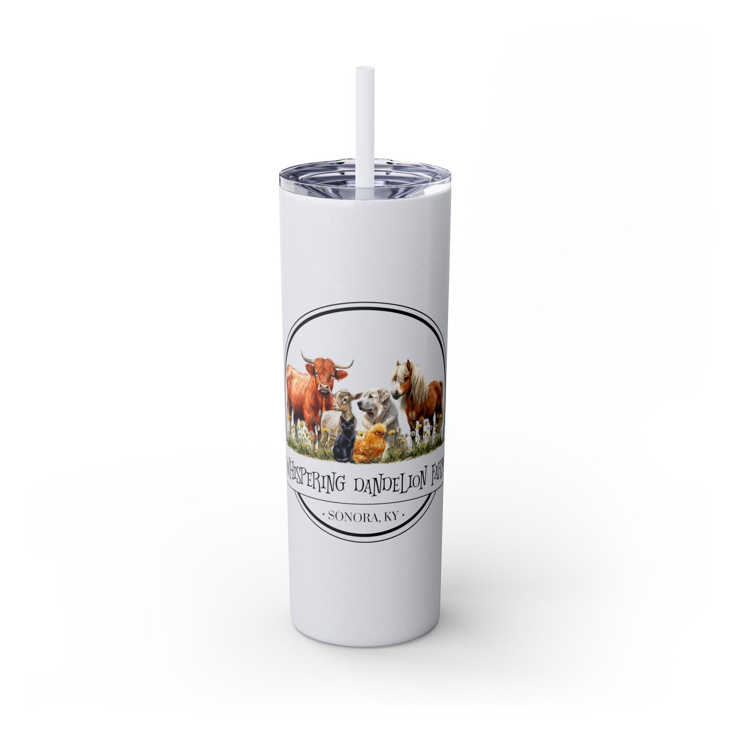 Whispering Dandelion Farm - Skinny Tumbler with Straw, 20oz