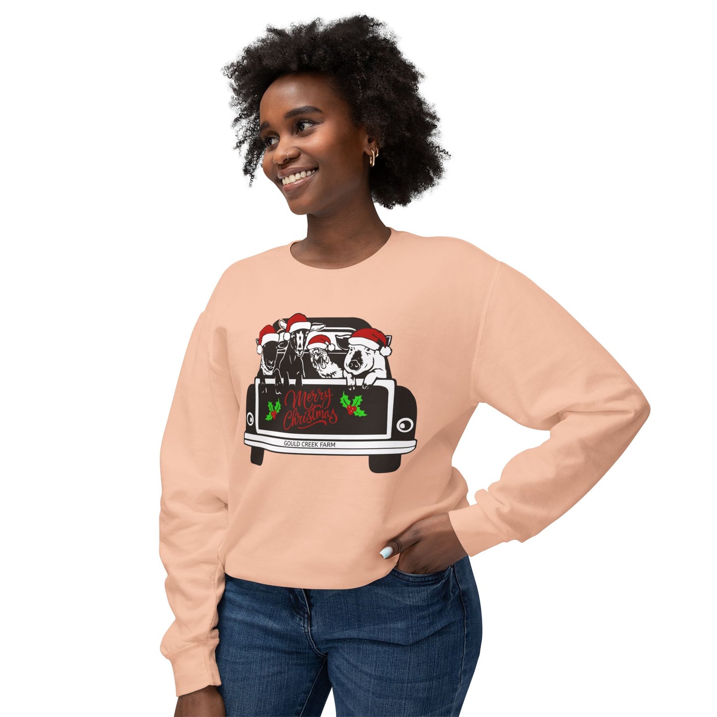 Christmas Farm Animals Truck - Unisex Lightweight Crewneck Sweatshirt