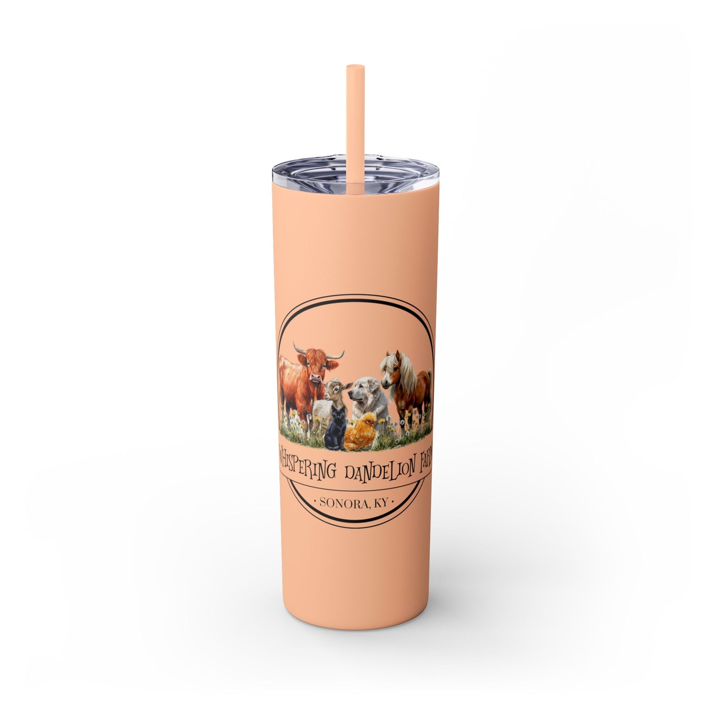 Whispering Dandelion Farm - Skinny Tumbler with Straw, 20oz