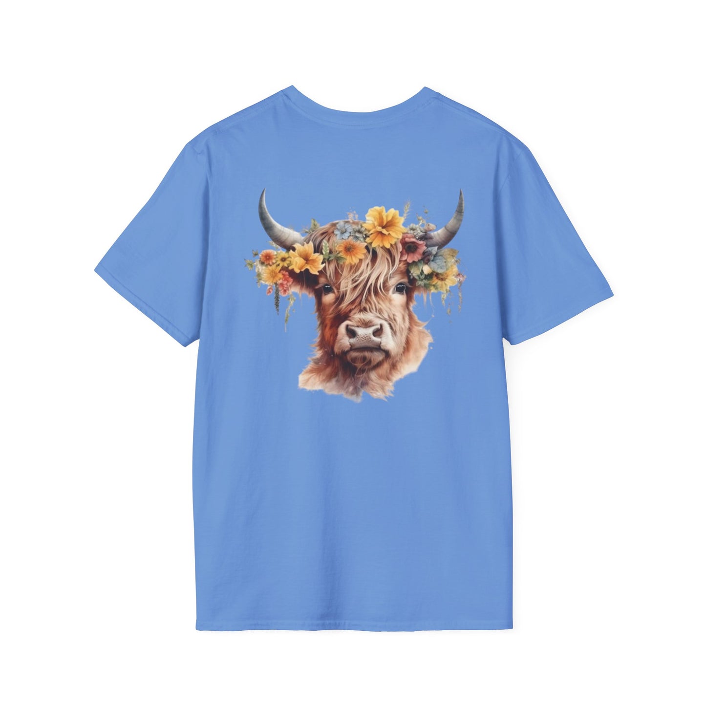 Highland Cow Whispering Dandelion - Unisex Softstyle T-Shirt