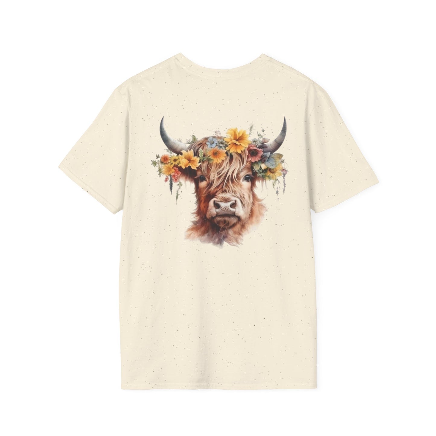 Highland Cow Whispering Dandelion - Unisex Softstyle T-Shirt