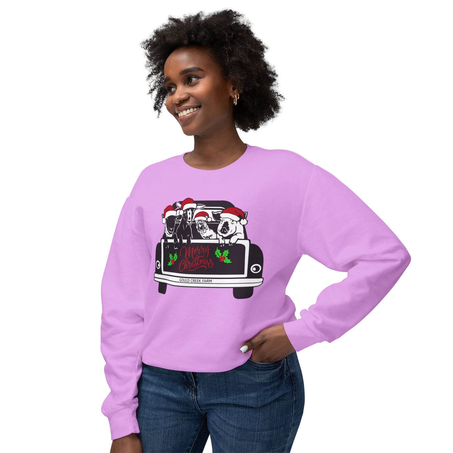 Christmas Farm Animals Truck - Unisex Lightweight Crewneck Sweatshirt