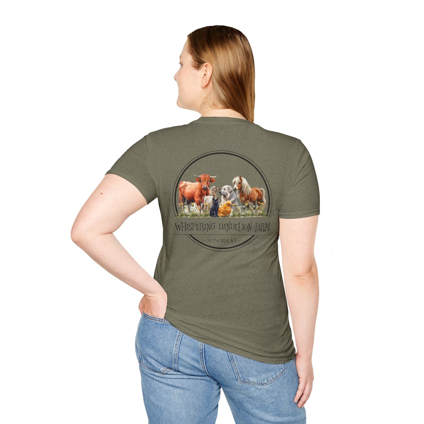 Whispering Dandelion Farm Front/Back - Unisex Softstyle T-Shirt