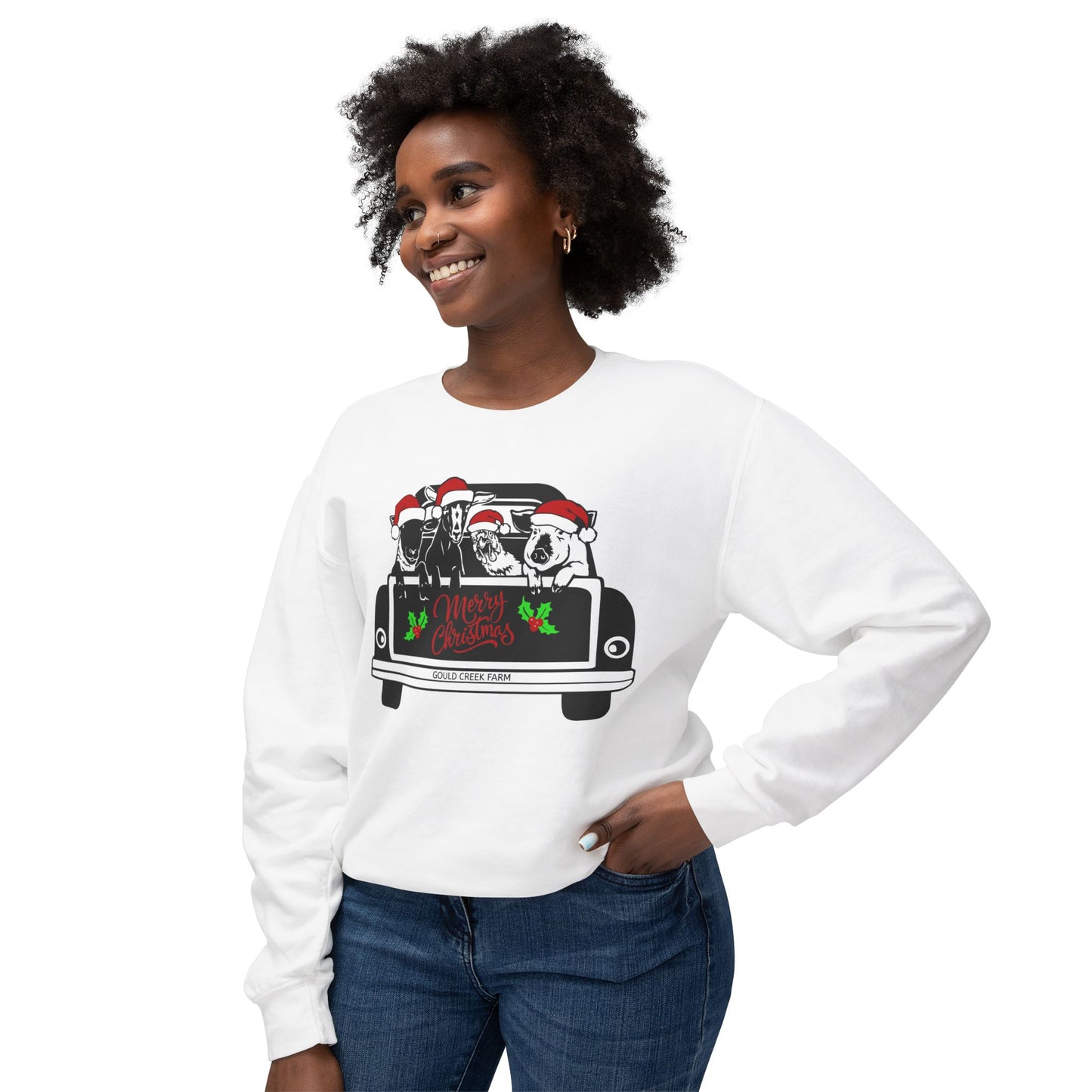 Christmas Farm Animals Truck - Unisex Lightweight Crewneck Sweatshirt