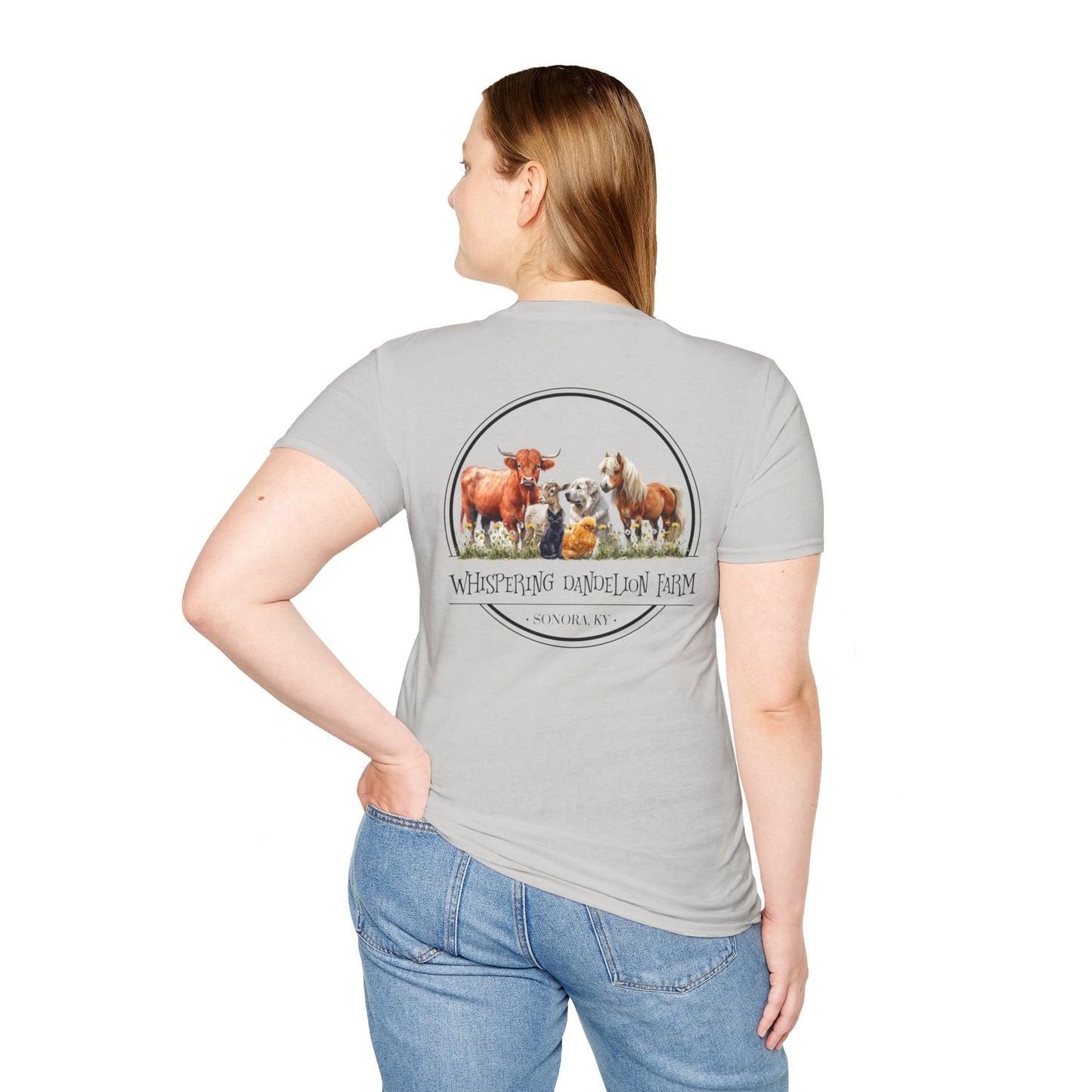 Whispering Dandelion Farm Front/Back - Unisex Softstyle T-Shirt