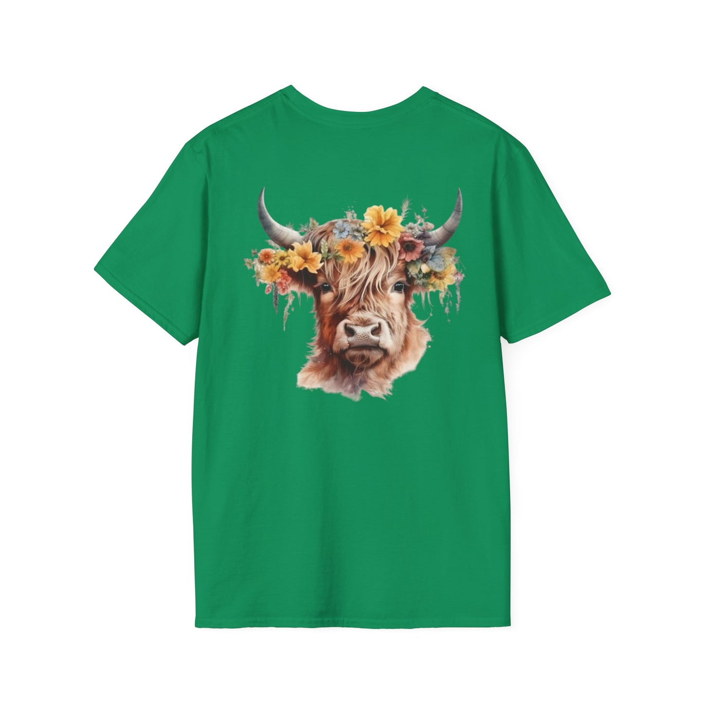 Highland Cow Whispering Dandelion - Unisex Softstyle T-Shirt