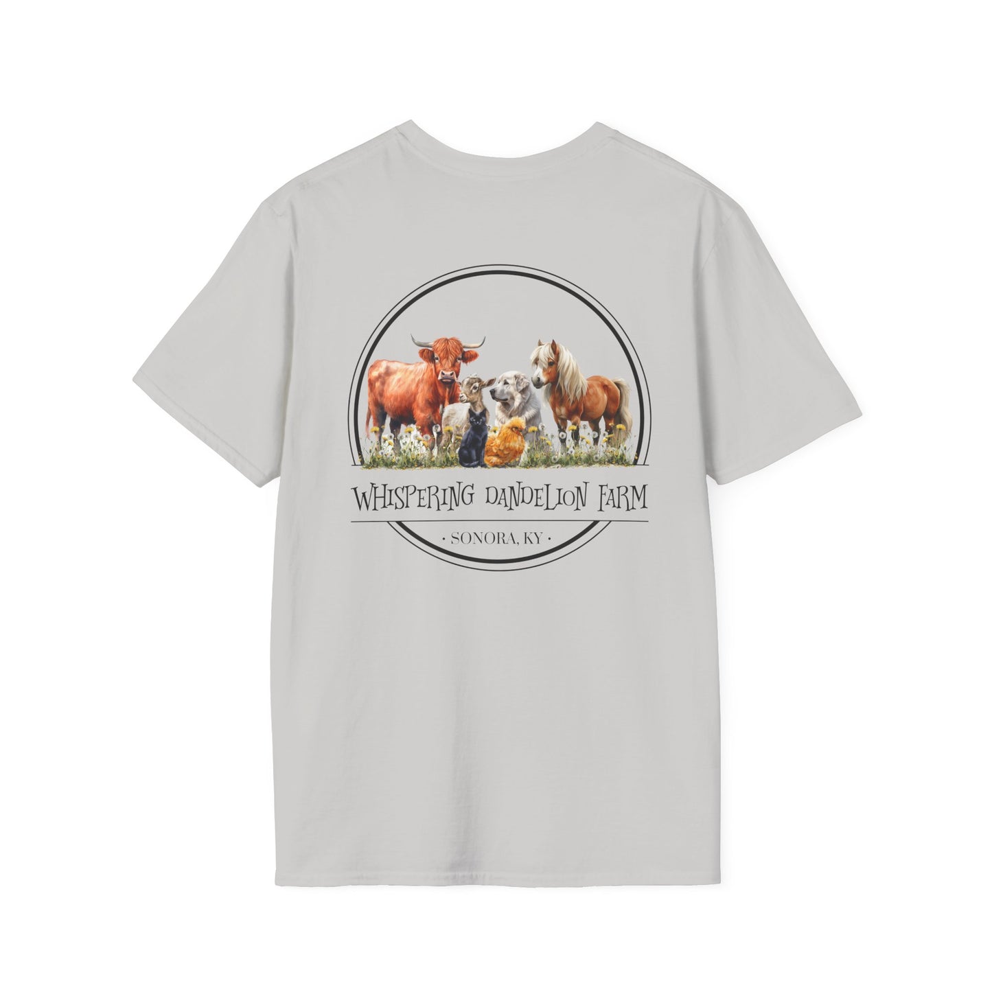 Whispering Dandelion Farm Front/Back - Unisex Softstyle T-Shirt