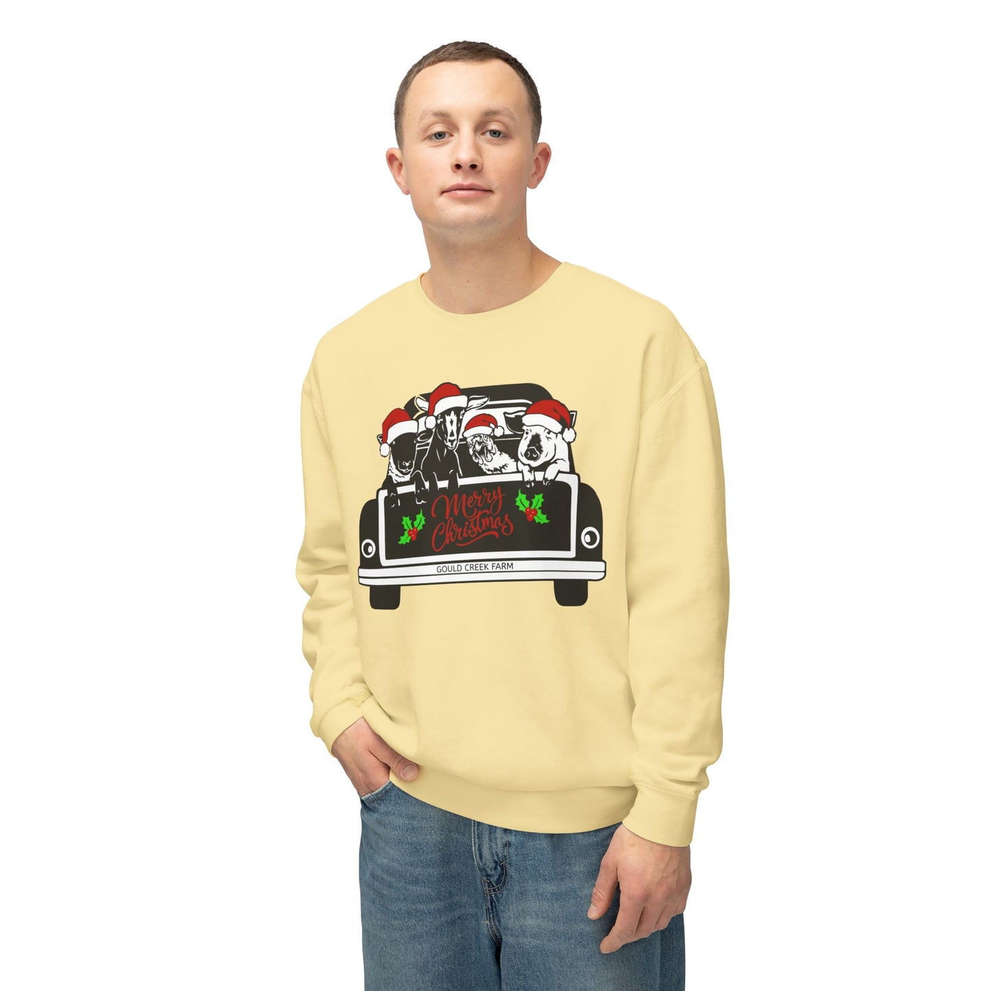 Christmas Farm Animals Truck - Unisex Lightweight Crewneck Sweatshirt