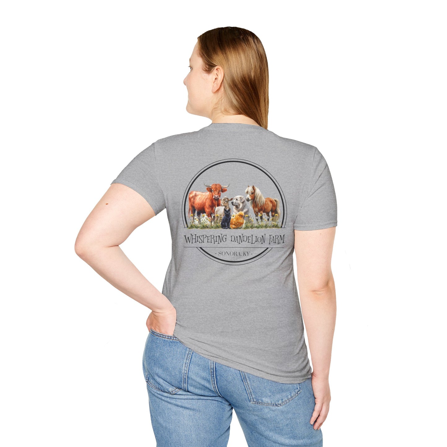 Whispering Dandelion Farm Front/Back - Unisex Softstyle T-Shirt