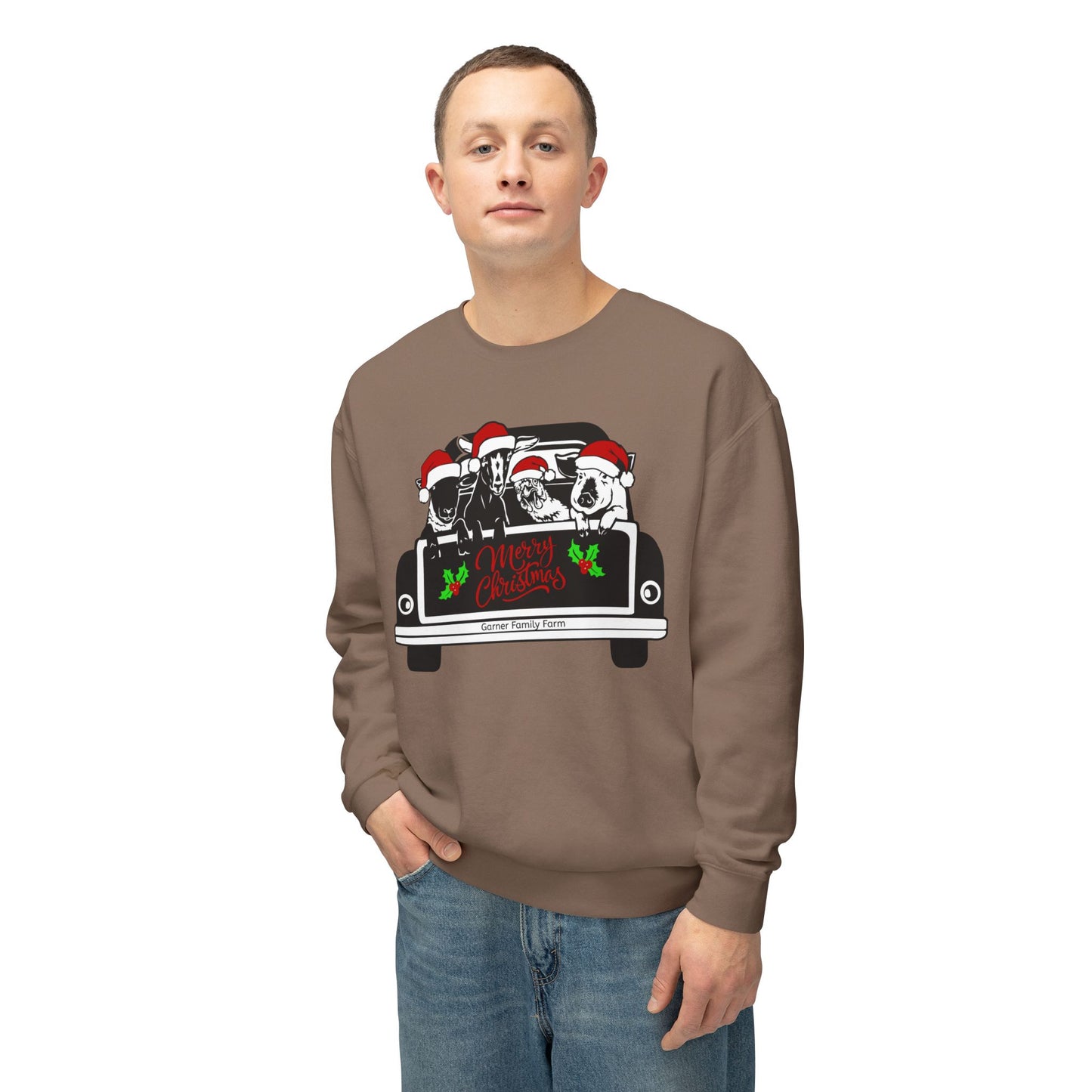 Christmas Farm Animals Truck - Unisex Lightweight Crewneck Sweatshirt