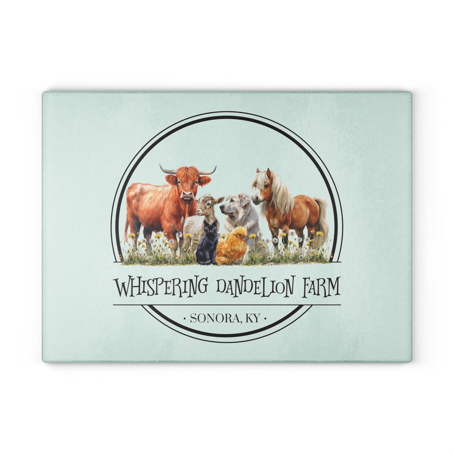 Whispering Dandelion Farm - Glass Cutting Board