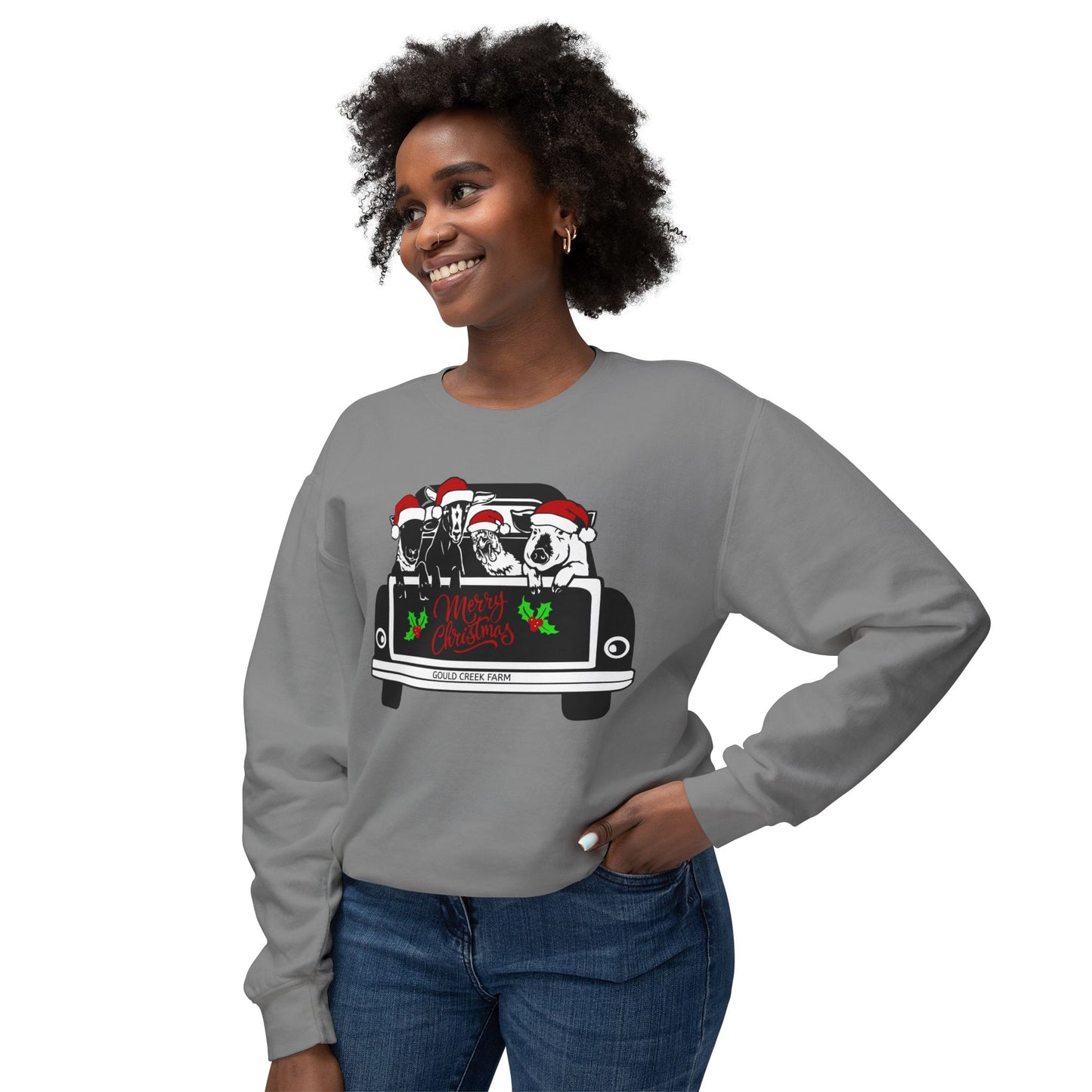 Christmas Farm Animals Truck - Unisex Lightweight Crewneck Sweatshirt