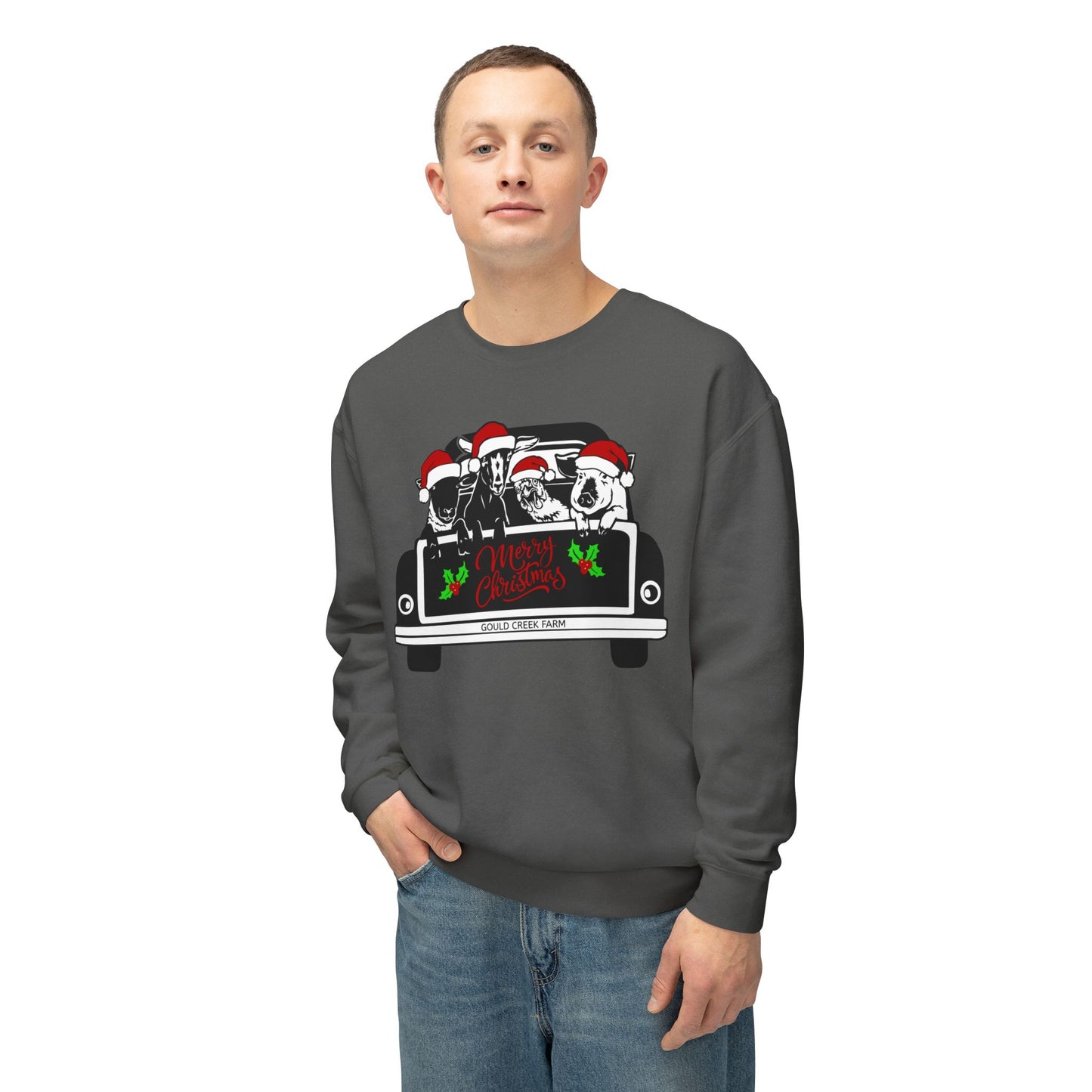 Christmas Farm Animals Truck - Unisex Lightweight Crewneck Sweatshirt