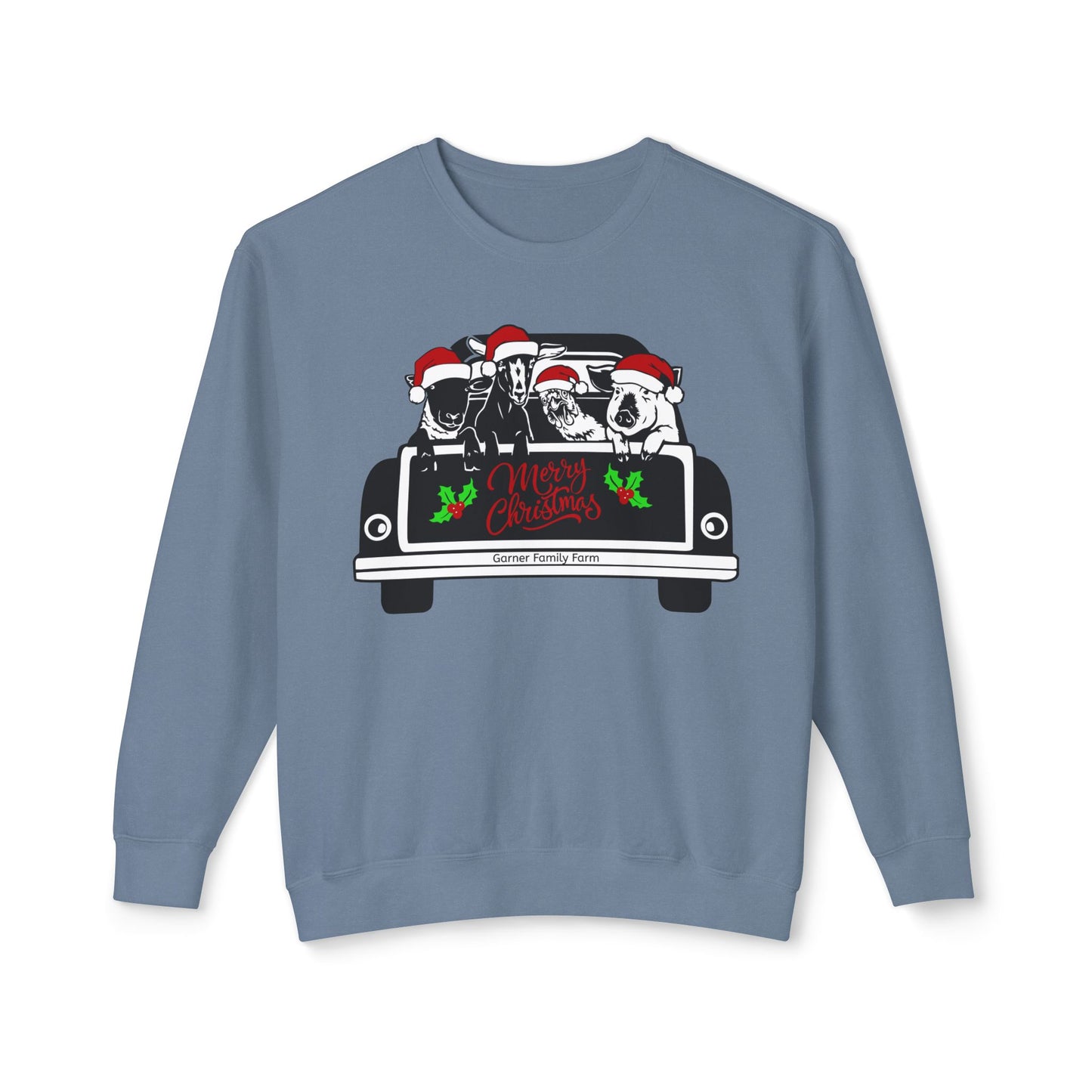 Christmas Farm Animals Truck - Unisex Lightweight Crewneck Sweatshirt