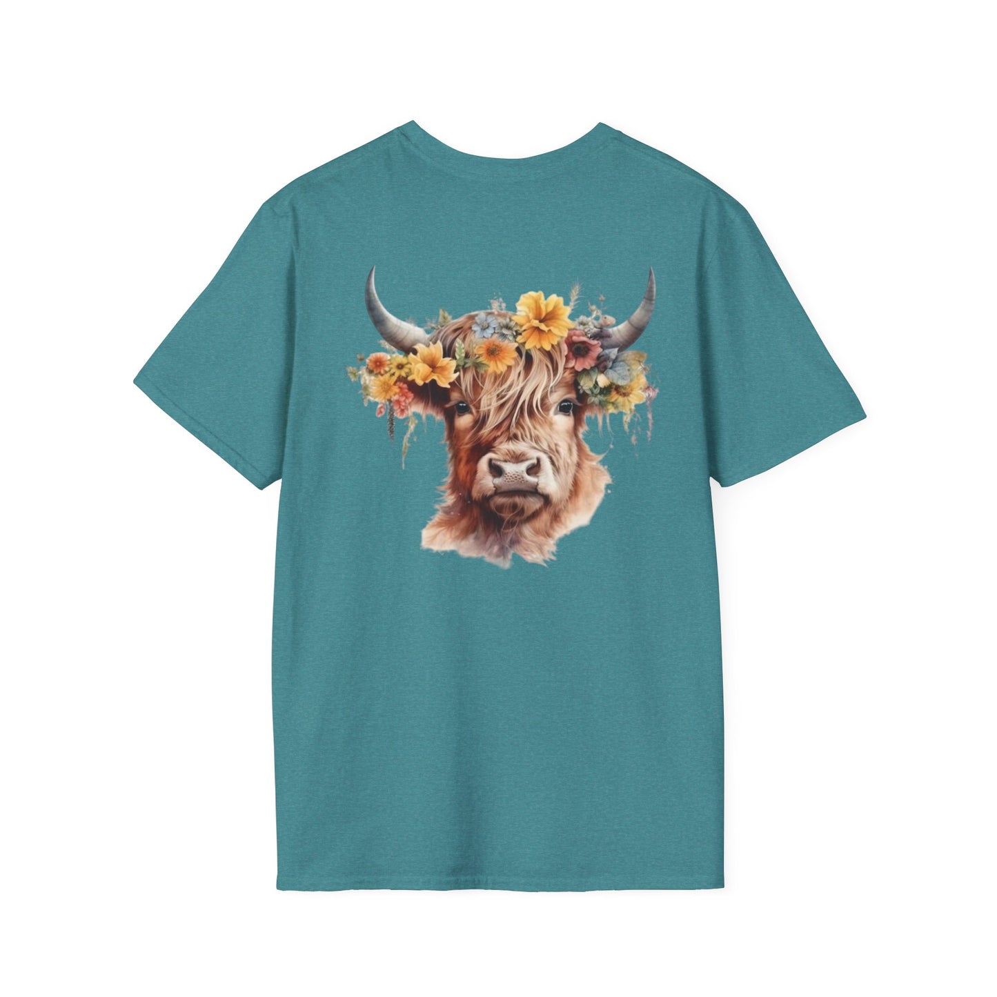 Highland Cow Whispering Dandelion - Unisex Softstyle T-Shirt