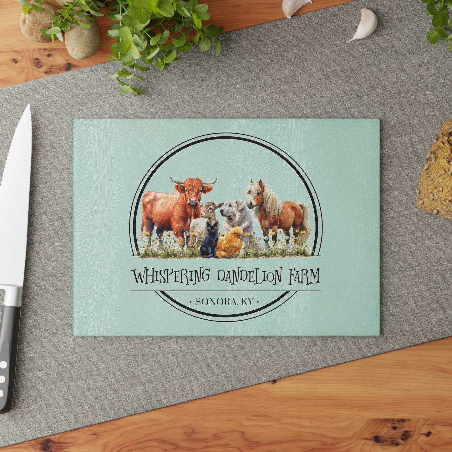 Whispering Dandelion Farm - Glass Cutting Board