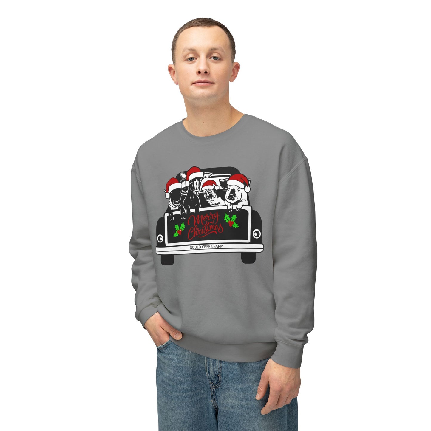 Christmas Farm Animals Truck - Unisex Lightweight Crewneck Sweatshirt