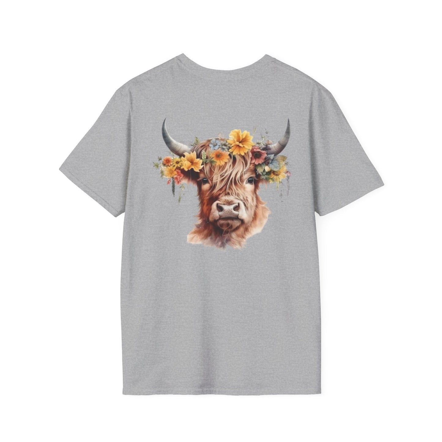 Highland Cow Whispering Dandelion - Unisex Softstyle T-Shirt