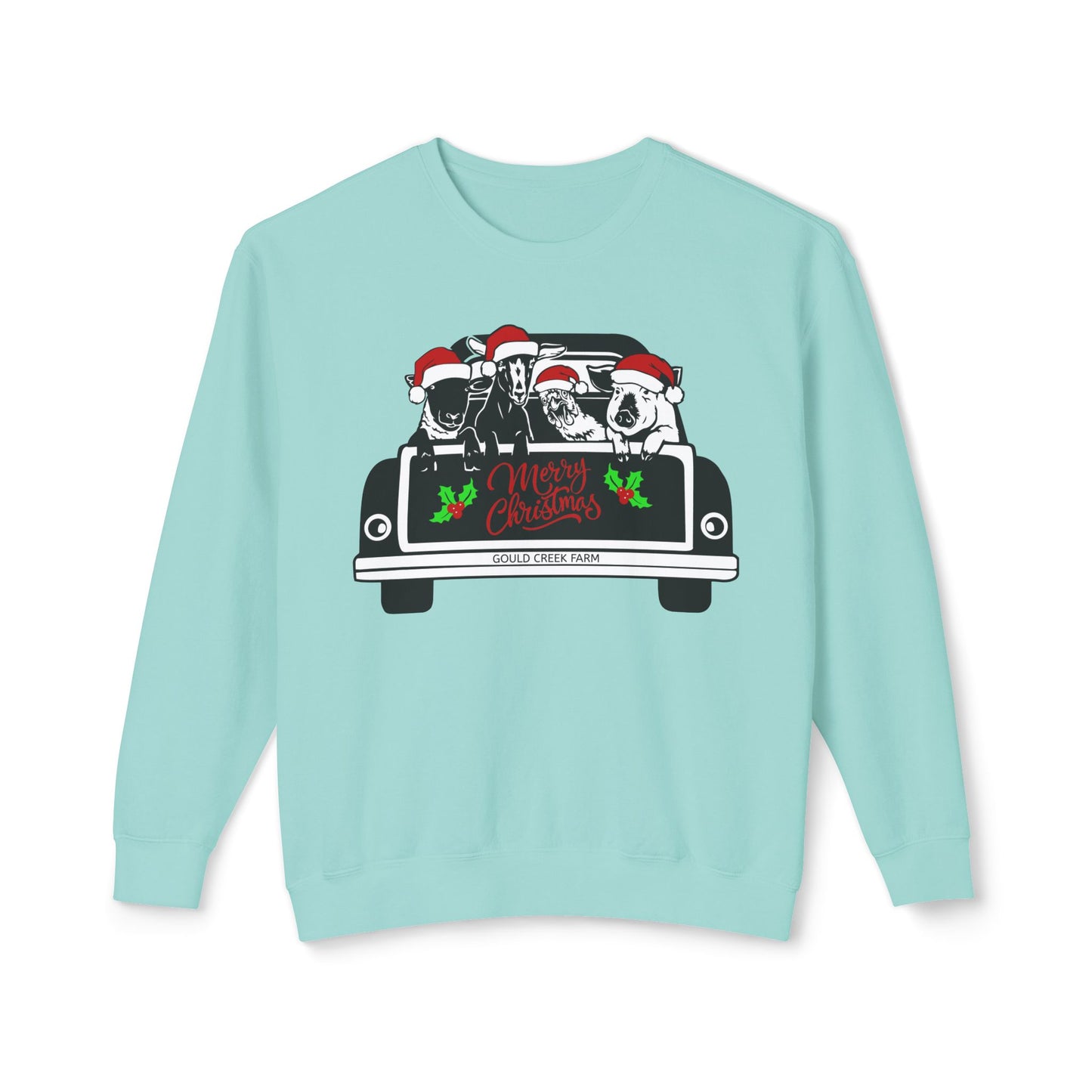 Christmas Farm Animals Truck - Unisex Lightweight Crewneck Sweatshirt