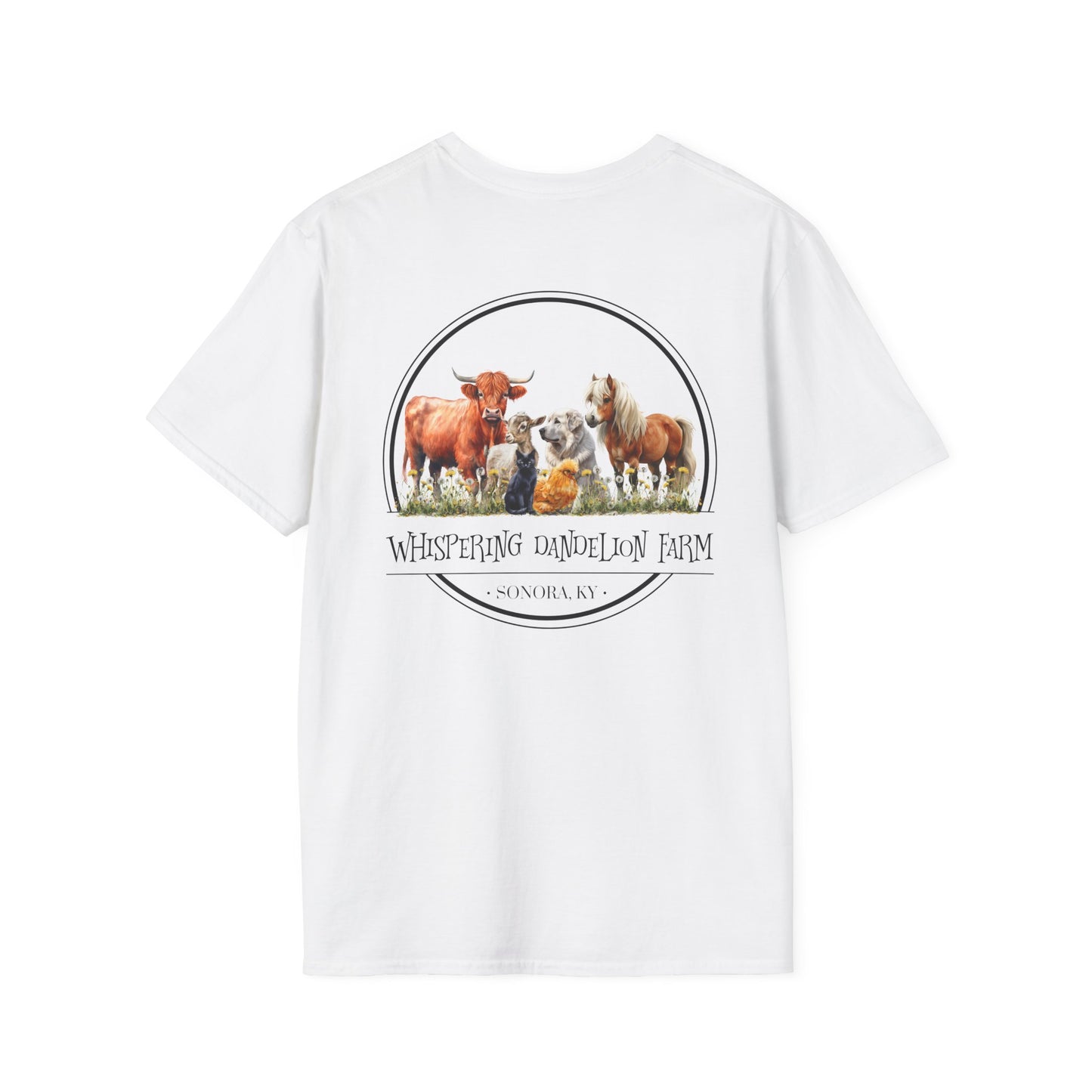 Whispering Dandelion Farm Front/Back - Unisex Softstyle T-Shirt