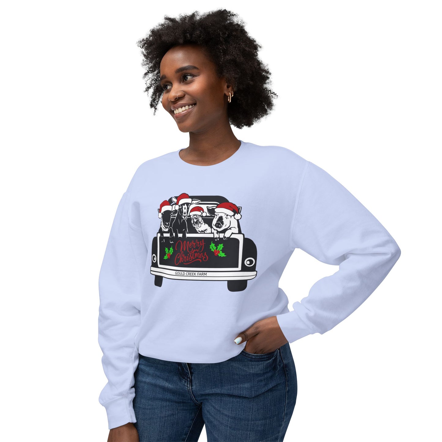 Christmas Farm Animals Truck - Unisex Lightweight Crewneck Sweatshirt