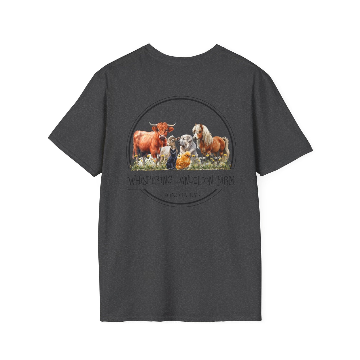 Whispering Dandelion Farm Front/Back - Unisex Softstyle T-Shirt