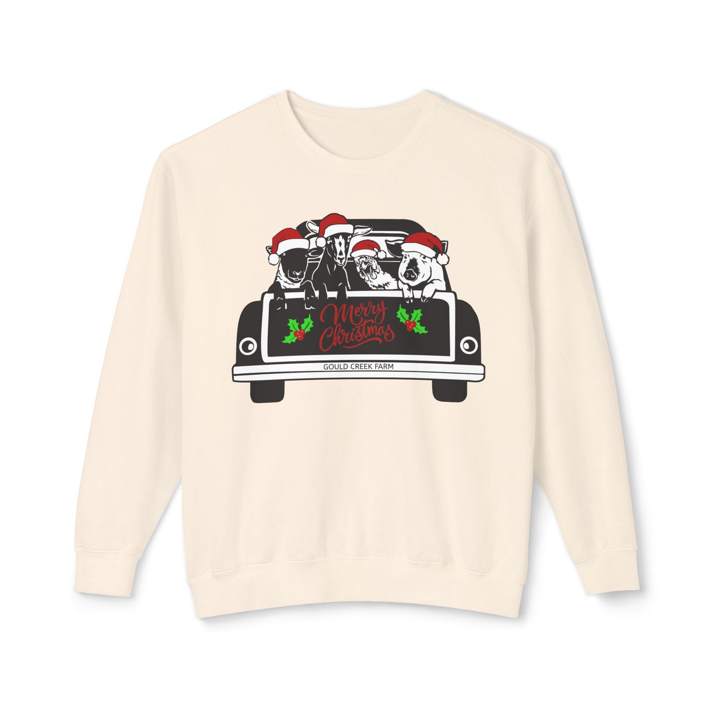 Christmas Farm Animals Truck - Unisex Lightweight Crewneck Sweatshirt