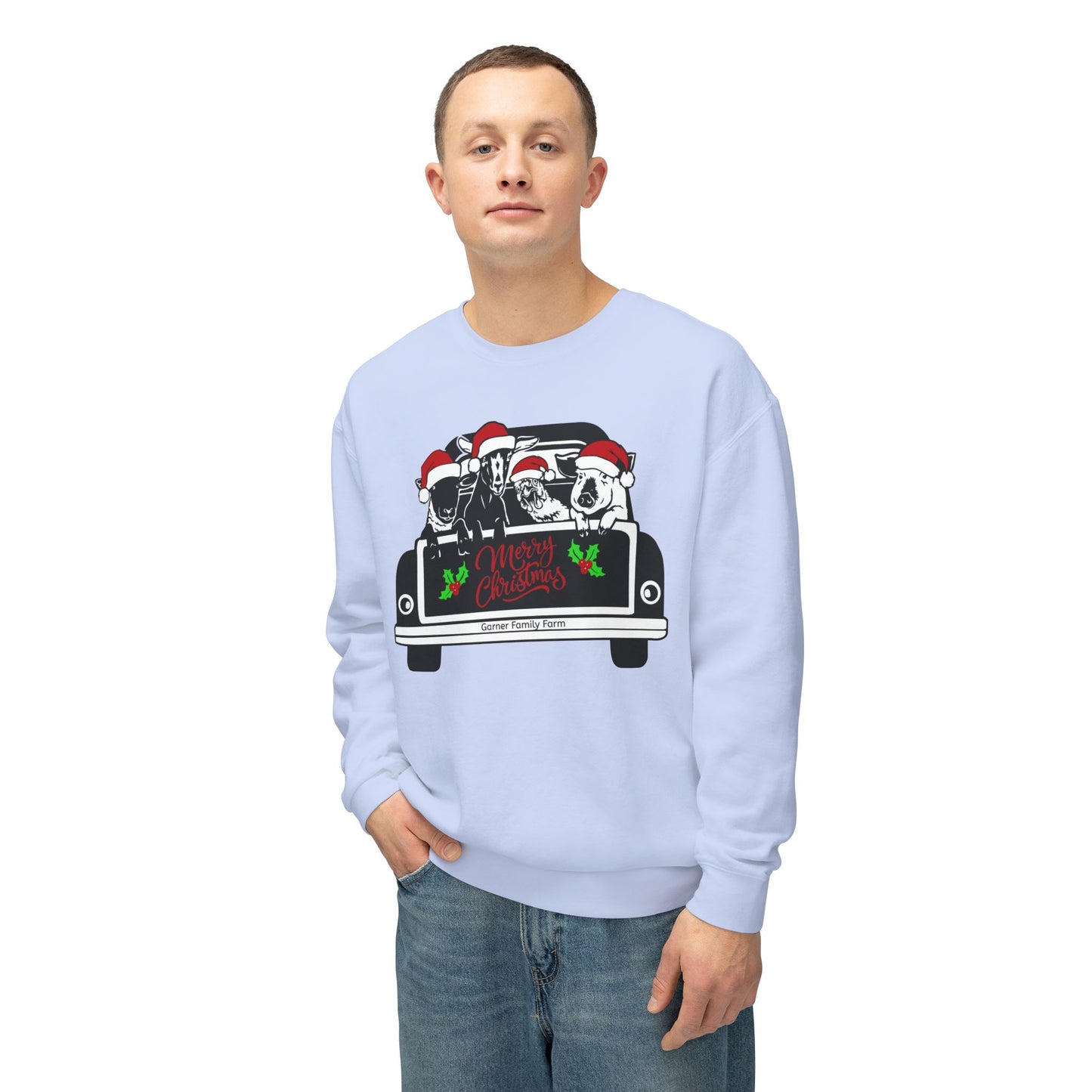 Christmas Farm Animals Truck - Unisex Lightweight Crewneck Sweatshirt