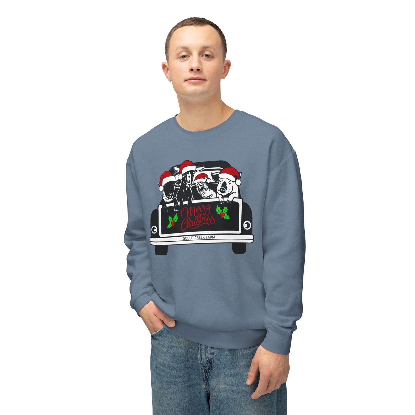 Christmas Farm Animals Truck - Unisex Lightweight Crewneck Sweatshirt