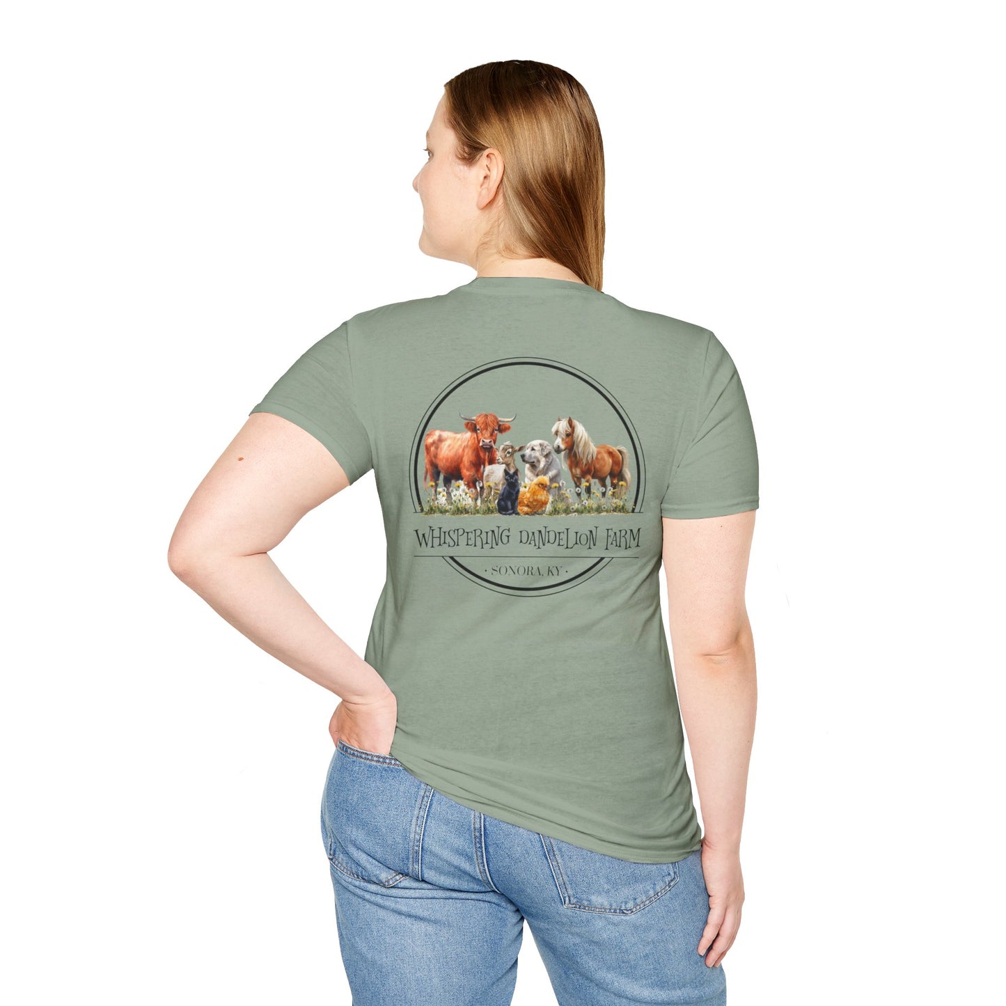 Whispering Dandelion Farm Front/Back - Unisex Softstyle T-Shirt