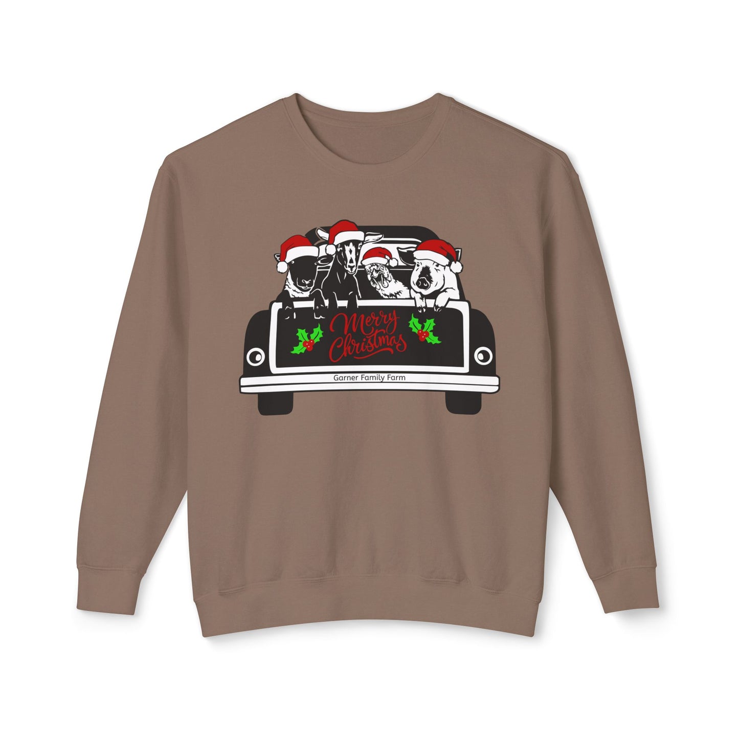 Christmas Farm Animals Truck - Unisex Lightweight Crewneck Sweatshirt