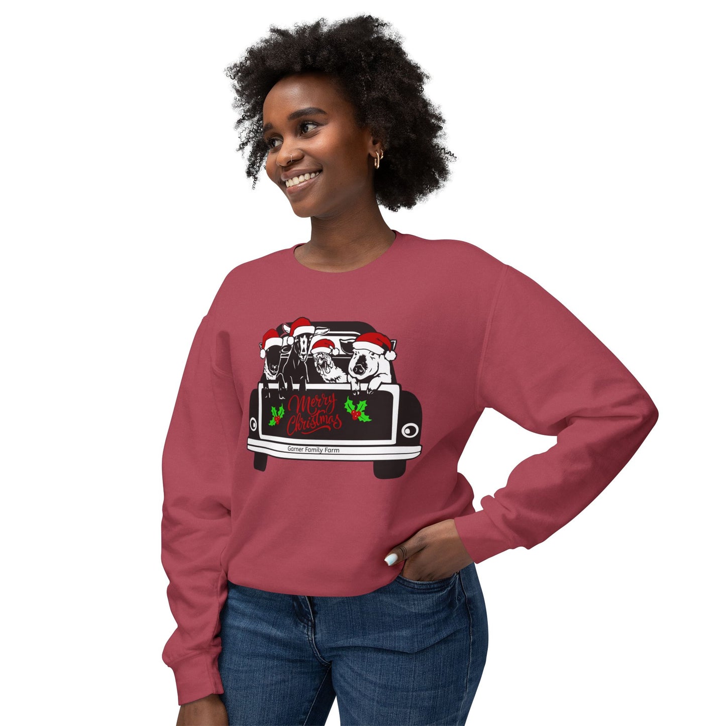 Christmas Farm Animals Truck - Unisex Lightweight Crewneck Sweatshirt