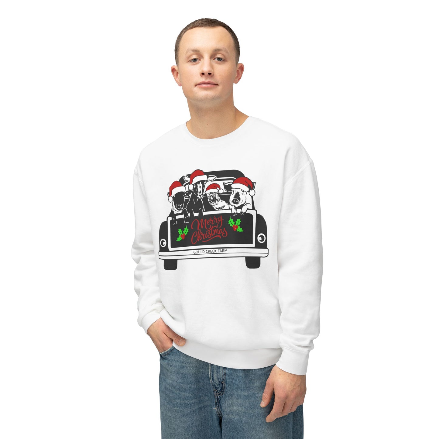 Christmas Farm Animals Truck - Unisex Lightweight Crewneck Sweatshirt