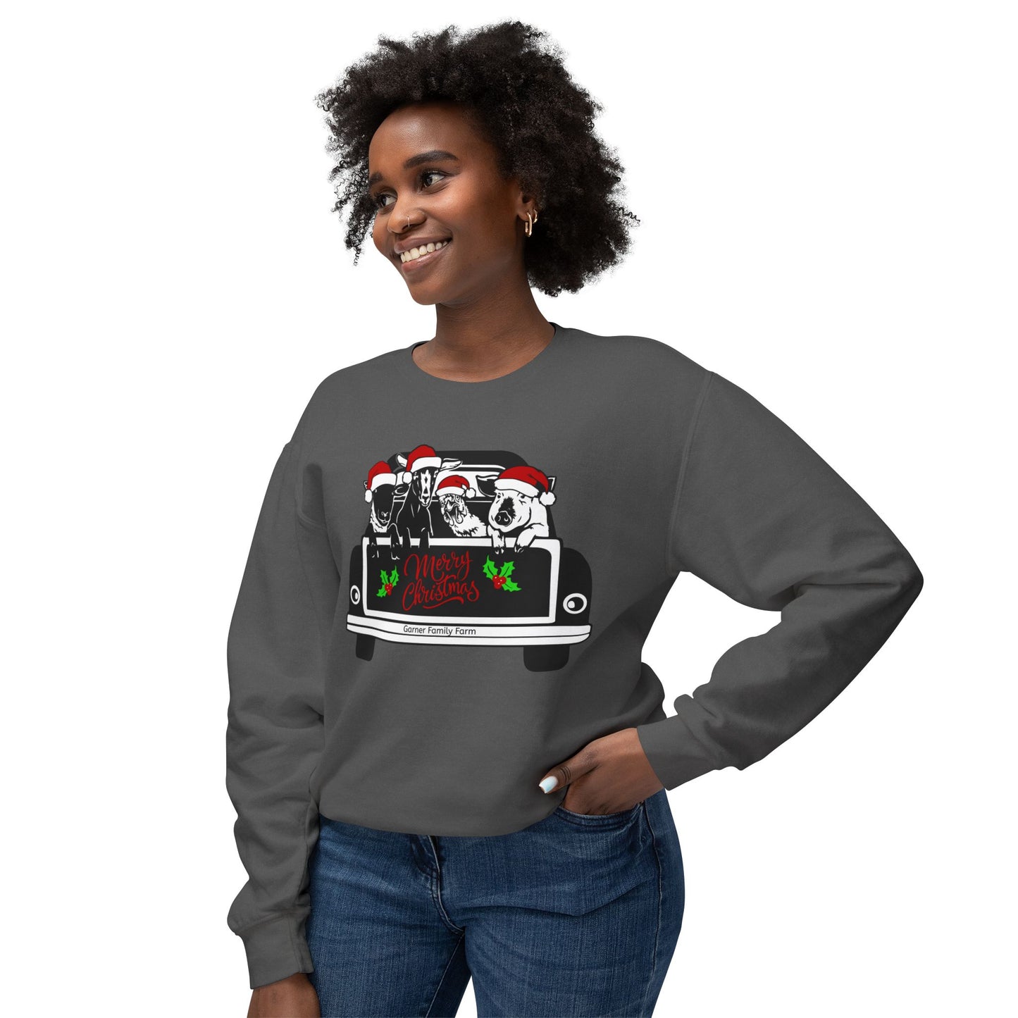 Christmas Farm Animals Truck - Unisex Lightweight Crewneck Sweatshirt