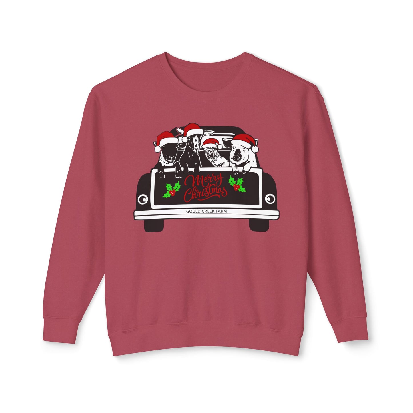 Christmas Farm Animals Truck - Unisex Lightweight Crewneck Sweatshirt