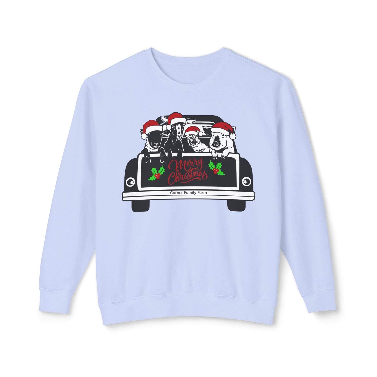 Christmas Farm Animals Truck - Unisex Lightweight Crewneck Sweatshirt