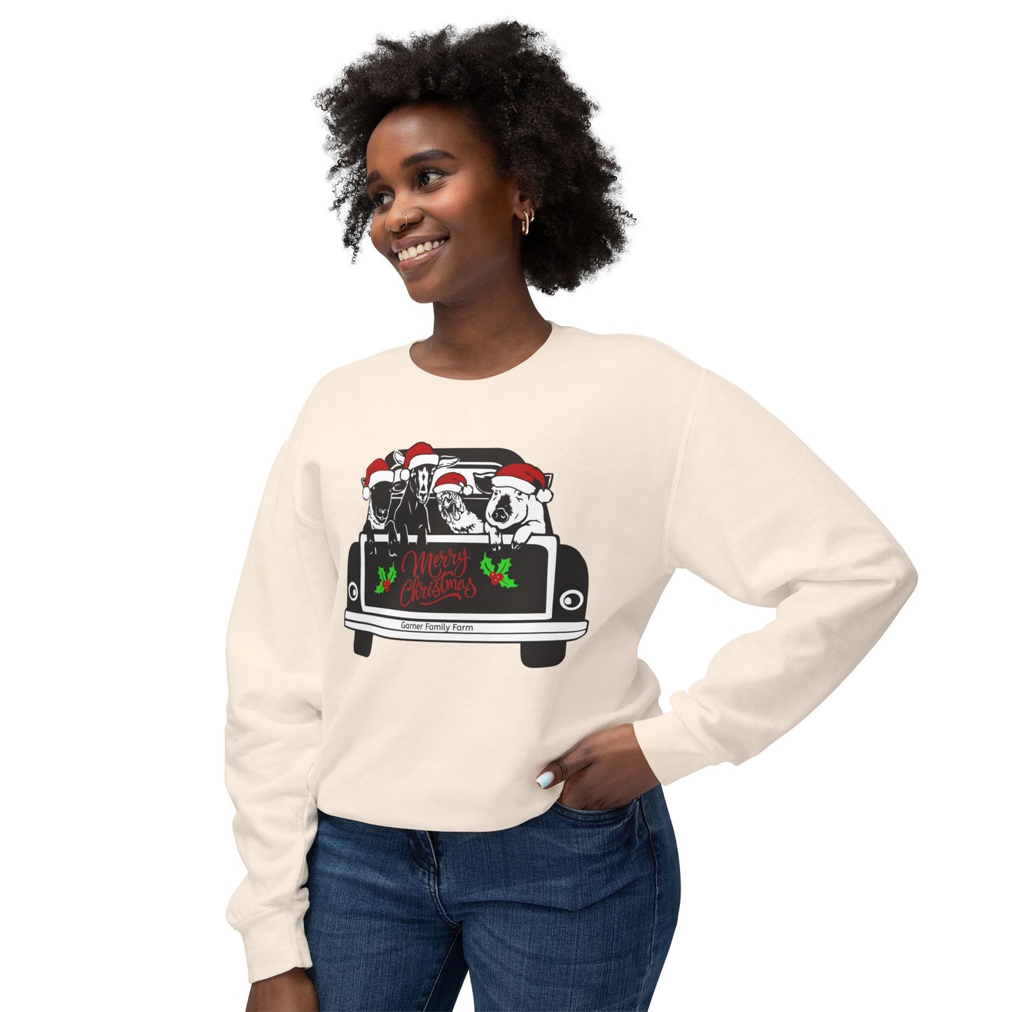 Christmas Farm Animals Truck - Unisex Lightweight Crewneck Sweatshirt