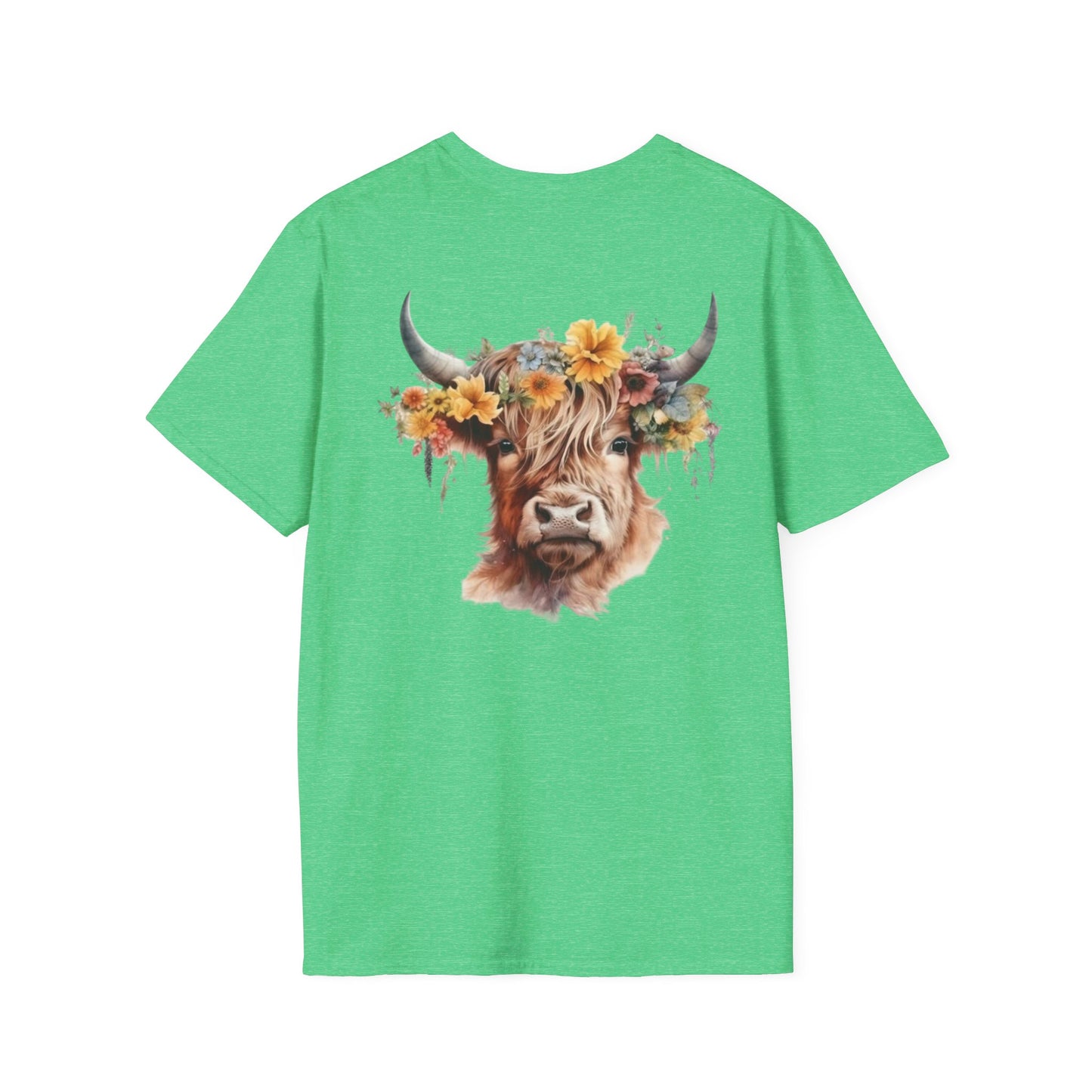 Highland Cow Whispering Dandelion - Unisex Softstyle T-Shirt