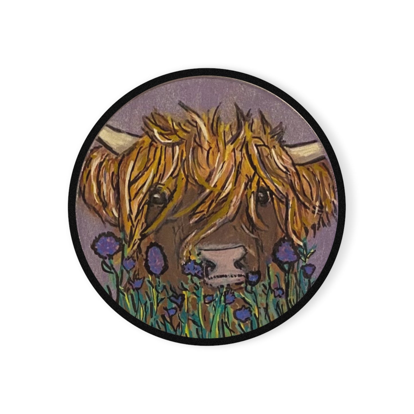 Cow Series Blonde Fur Purple Flowers WDF - Cork Back Coaster