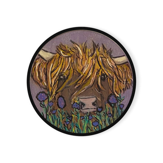 Cow Series Blonde Fur Purple Flowers WDF - Cork Back Coaster